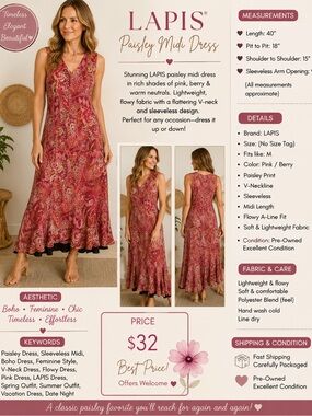 Lapis Pink Paisley V-Neck Tank Dress